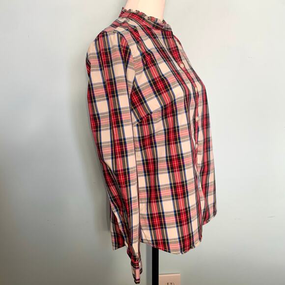 NWT J. Crew Factory Ruffle Tartan Plaid Button Down Size Medium - Picture 6 of 9